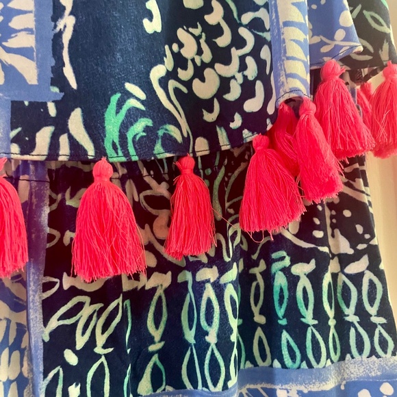 Lilly Pulitzer Meridian Deep Indigo Back Flounce Tassel Strapless Midi Dress L - Picture 4 of 8